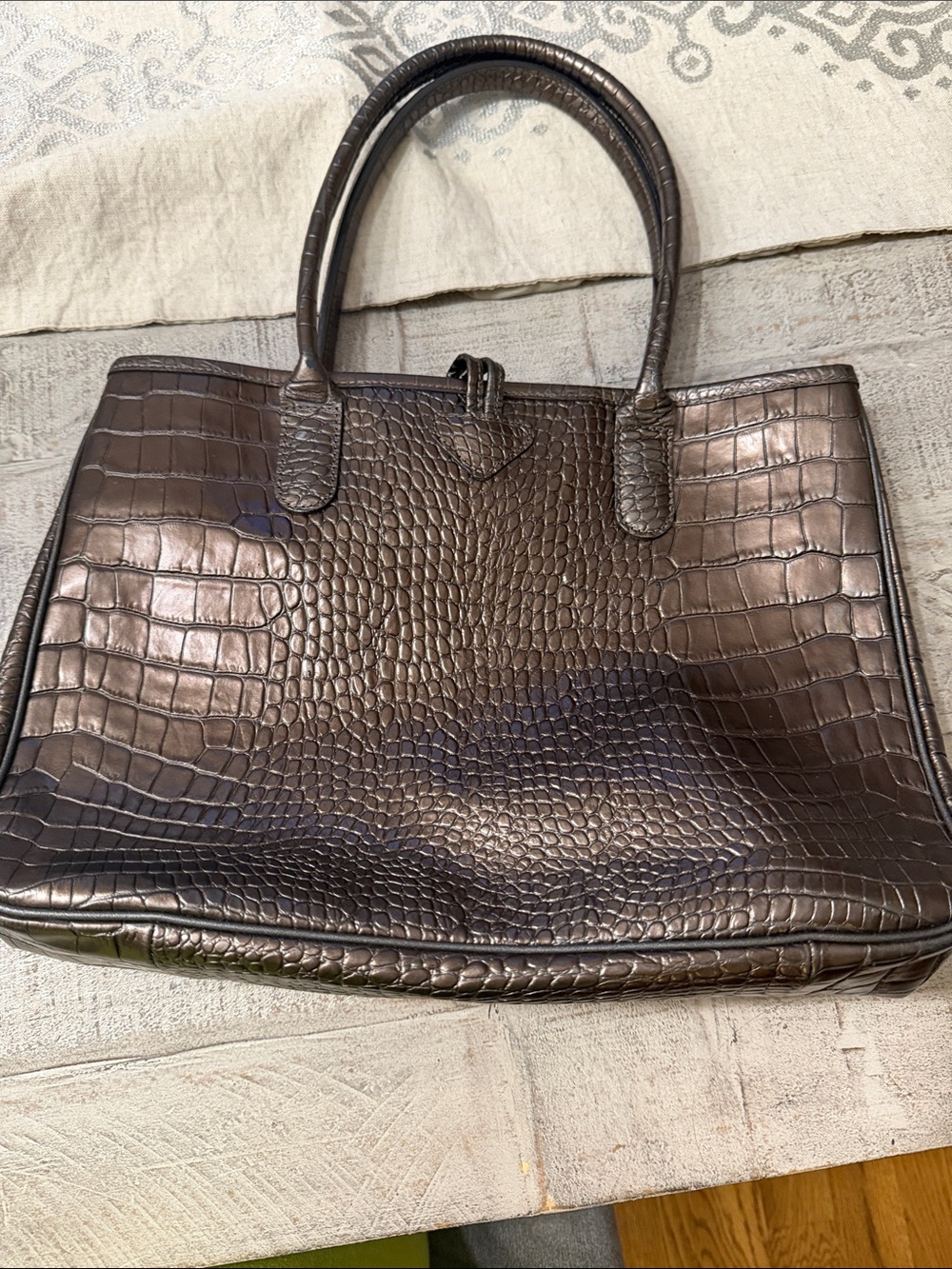 Longchamp Roseau Croc Embossed Tote - Picture 7 of 9